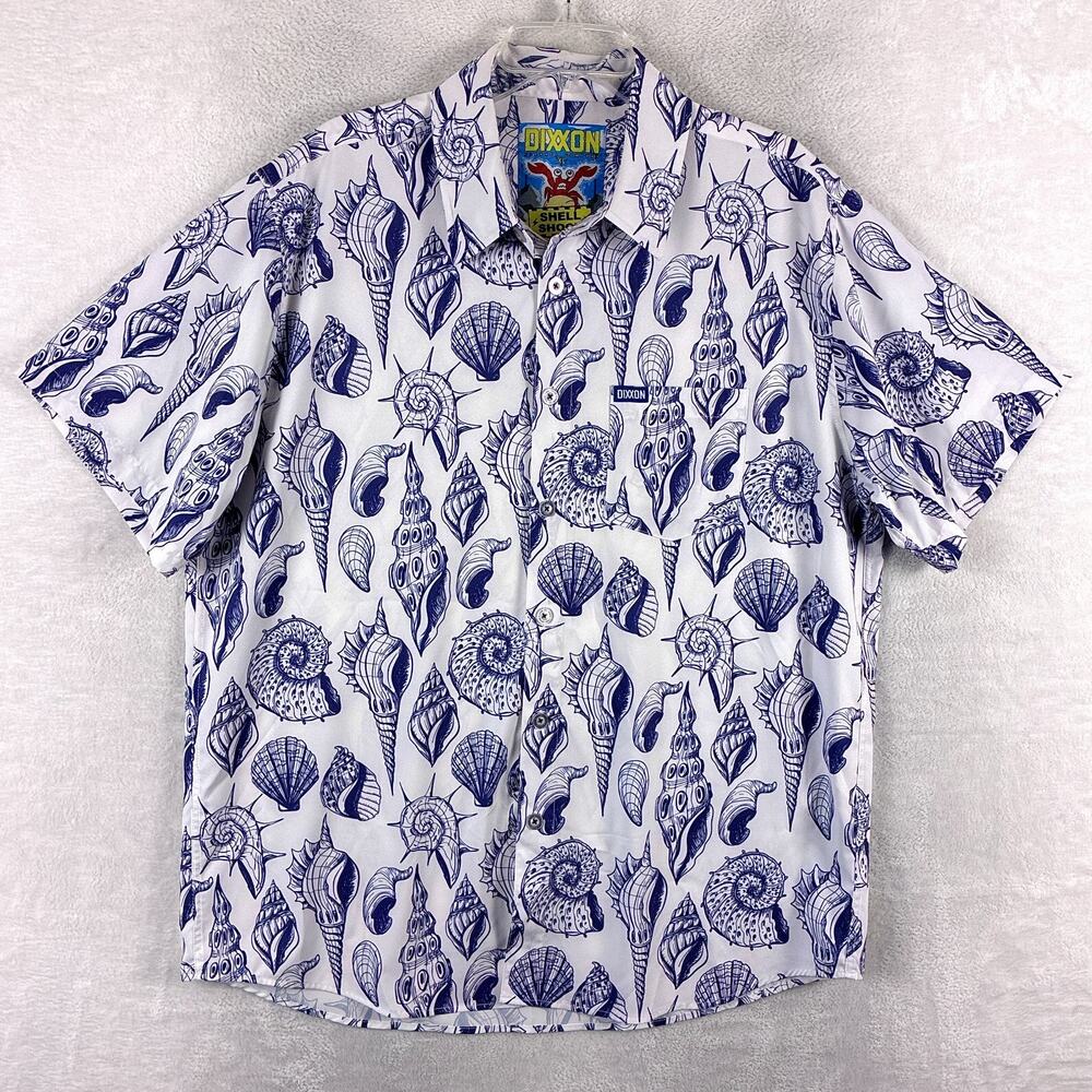 Dixxon Flannel Co Shirt Men XL White Blue Shell Shock Beach Summer Outdoors Punk
